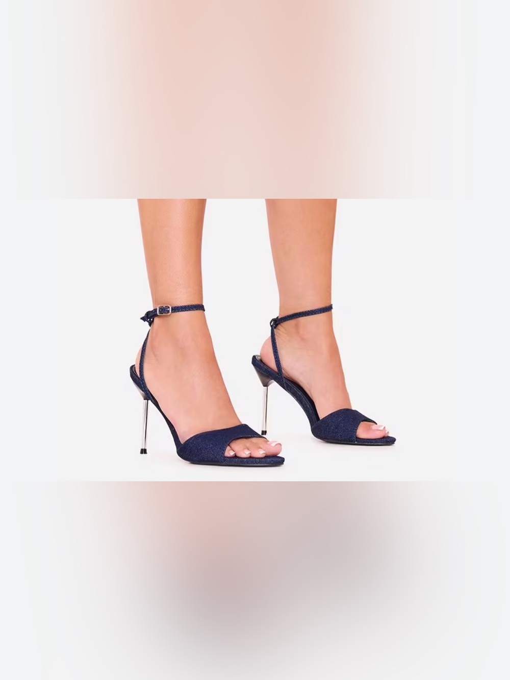 ZARA Denim High Heel Sandals Stiletto Silver Strappy Ankle Strap NWOT 39 Y2K